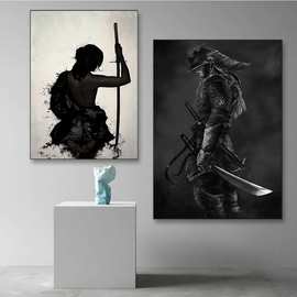 temu跨境帆布油画芯复古武士高清海报工厂打印外贸无框装饰画