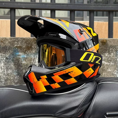 Women, Rally Full-Face Helmet, Mountain — Motosiklet kaskı (dəbilqə) - checkeredorz-black-frame-gold-mirror-s