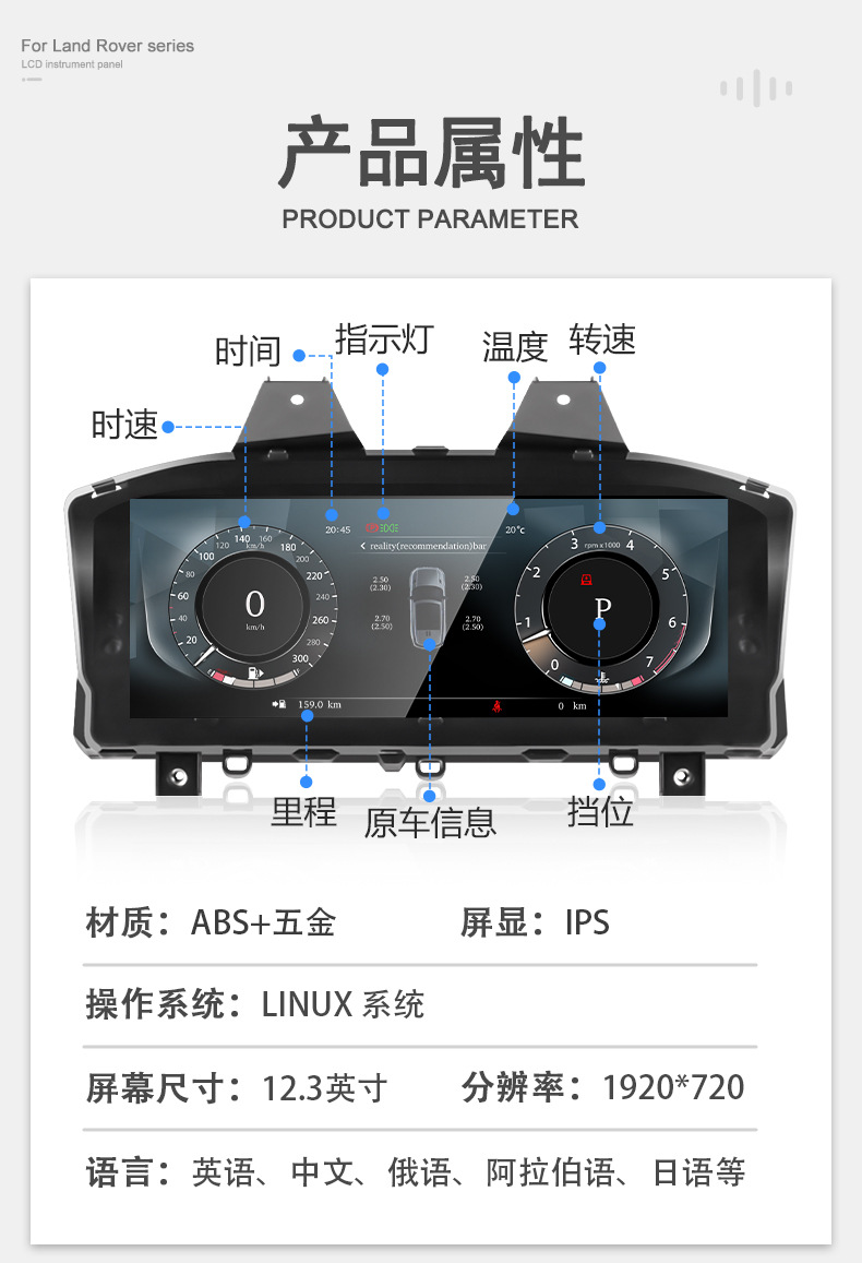 Suitable for Land Rover Range Rover Executive/Sport/Discovery 5 Lcd Instrument Panel 12.3inch Upgraded and Modified Car Dashboard