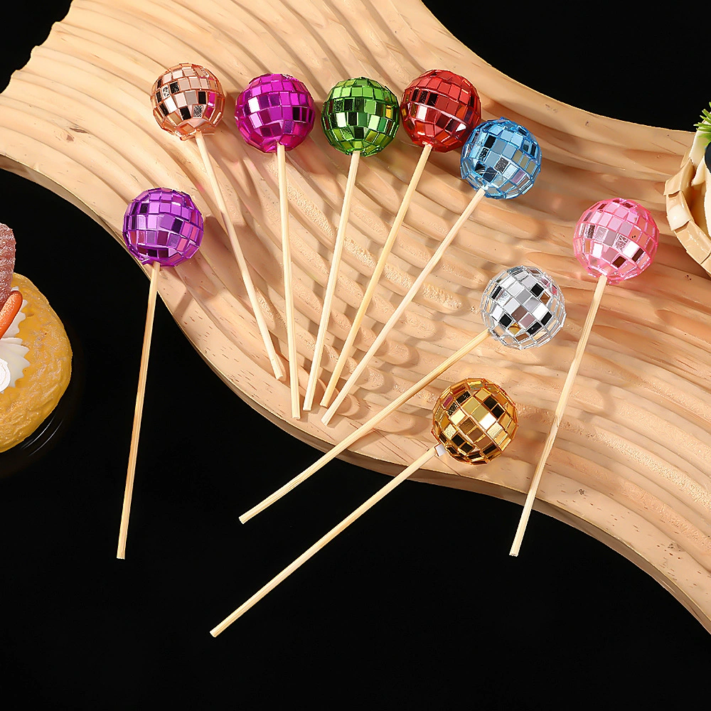 Трансграничные диско-зеркальные шары День рождения торт украшения Зеркальные шары с деревянными палками Плагин для праздничной вечеринки реквизит
