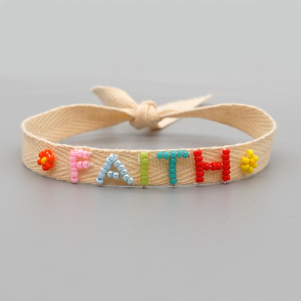 Bohemian Ribbon Rice Bead Woven Rainbow Letter Bracelet display picture 61