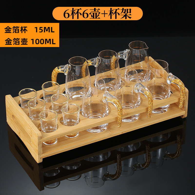 Fabricantes de copas de licor de lámina de oro tazas de cristal de alta calidad tazas de licor de vidrio escalas divisor de licor un sorbo de tazas de licor set