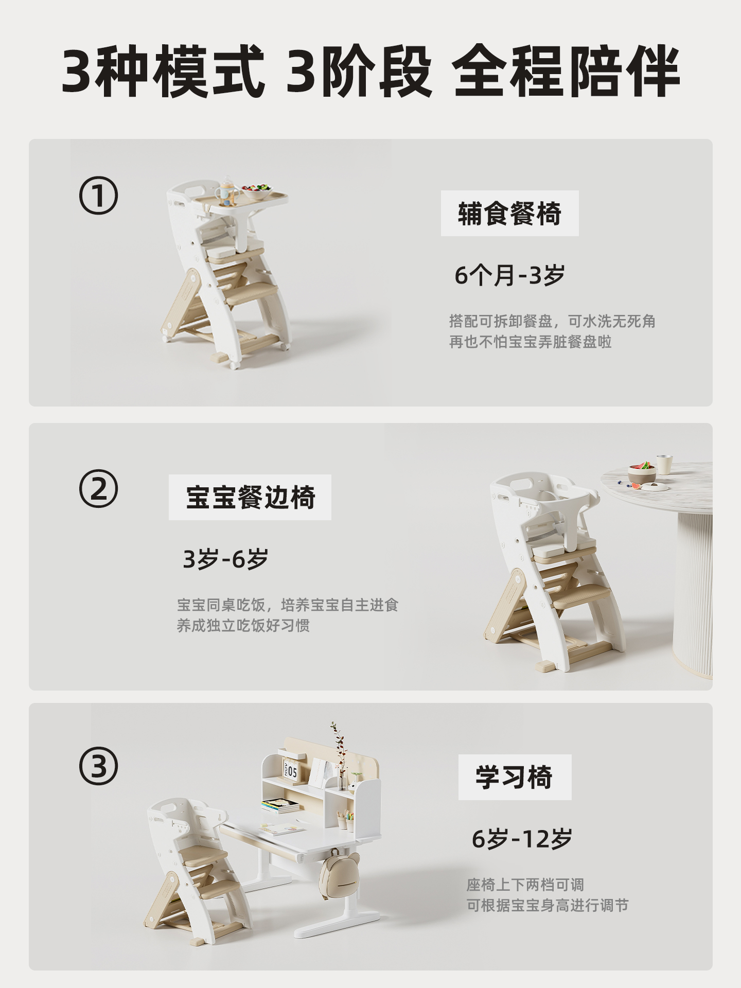 ♔ Baby Dining Chair, Baby Home-Use Children's Growth Chair, High-Legged Dining Table and Chair, Multi-Functional Learning Chair