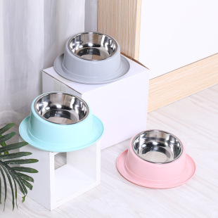 Cross-Border Pet Single Bowl with Slanted Mouth, Neck Protection, Rolled Edge, Insect-Proof Cat Bowl, Candy-Colored Stainless Steel Anti-Slip Cat and Dog Food Utensils