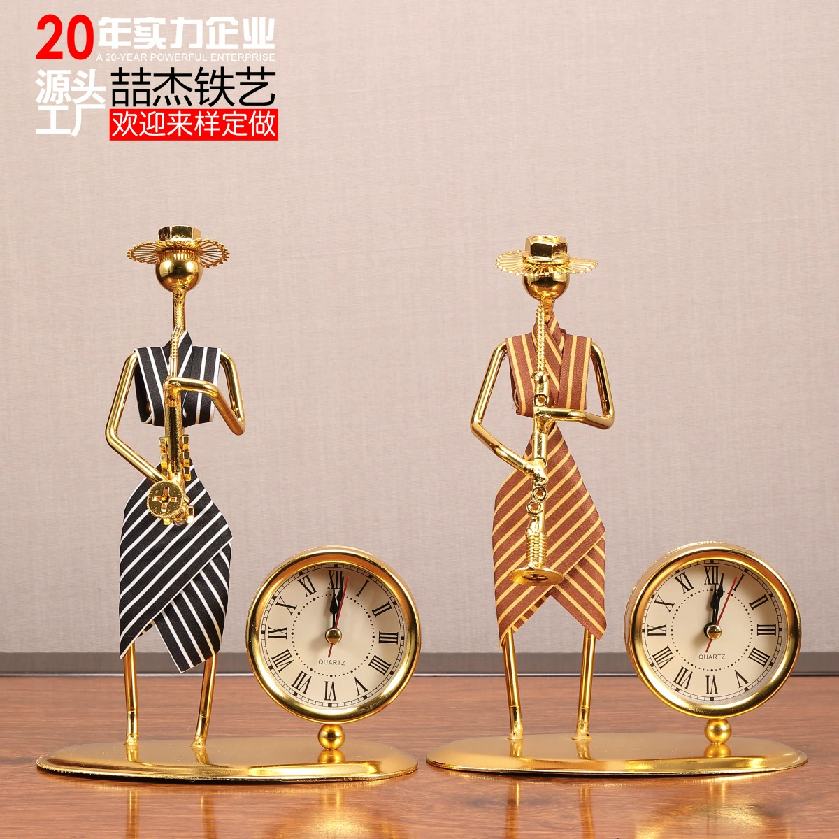 Золотой железный человек часы музыкальные инструменты ремесла мода креативная музыка металлический офис украшения дома подарки для друзей