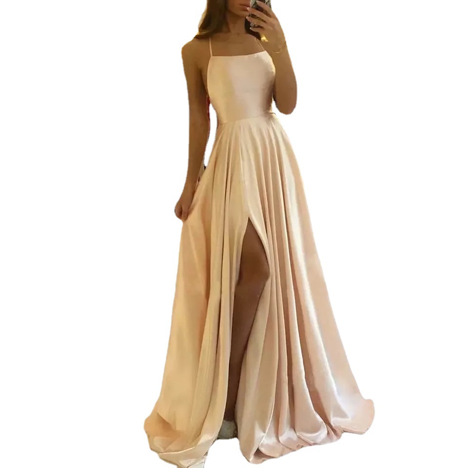 Amazon vestido de dama de honor europeo y americano vestido largo adelgazamiento fuera del hombro novias bola vestido formal simple sexy Split