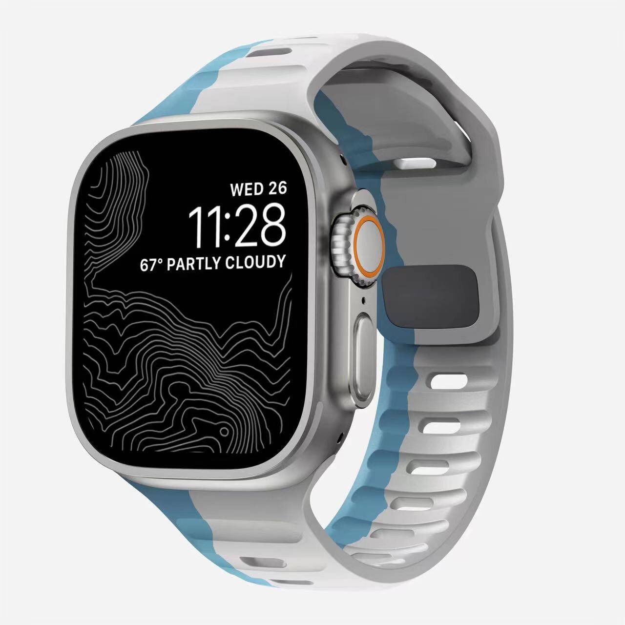 アップルiwatchスマート腕時計バンド345678se運動通気黒角ボタン逆ボタンシリカゲルリストバンド