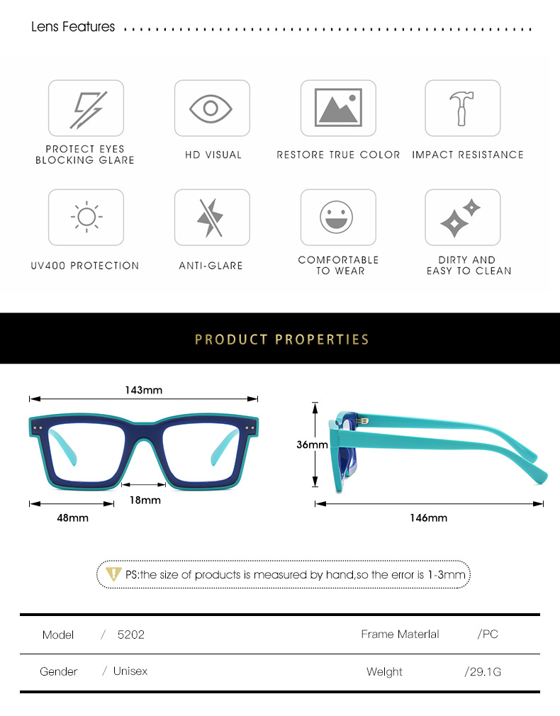 Square Glasses Style Simple Style Color Block Ac Square Full Frame Optical Glasses