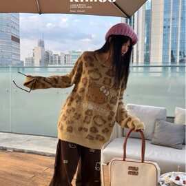 女装2025冬季新款休闲百搭高级感洋气潮流时尚设计感豹纹毛衣上衣