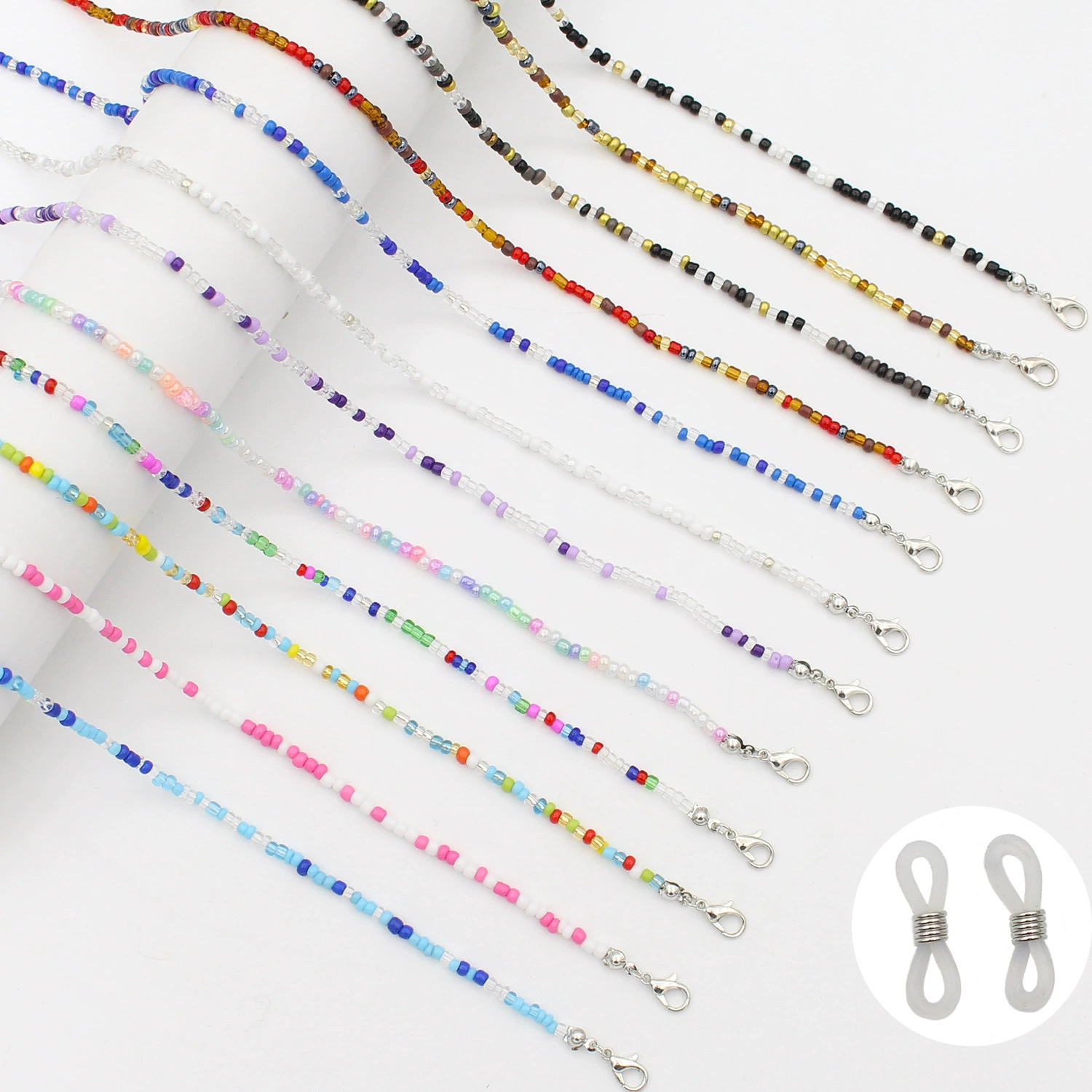 Изготовленный на заказ ремешок-цепочка для очков, разноцветные бусины в наличии, оптовая продажа, нескользящая цепочка с защитой от падения маски, цепочка для очков