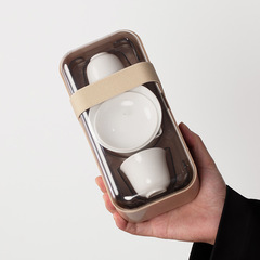 徳化白磁屋外キャンプ旅行茶器セット携帯工夫茶器収納茶皿付きイベントお土産