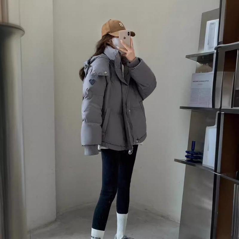 【鑫选】棉衣女冬季韩版灰色爱心短款服学生面包服棉服