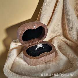跨境木质戒指盒椭圆形情侣对戒包装盒翻盖式求婚钻戒盒耳钉饰品盒
