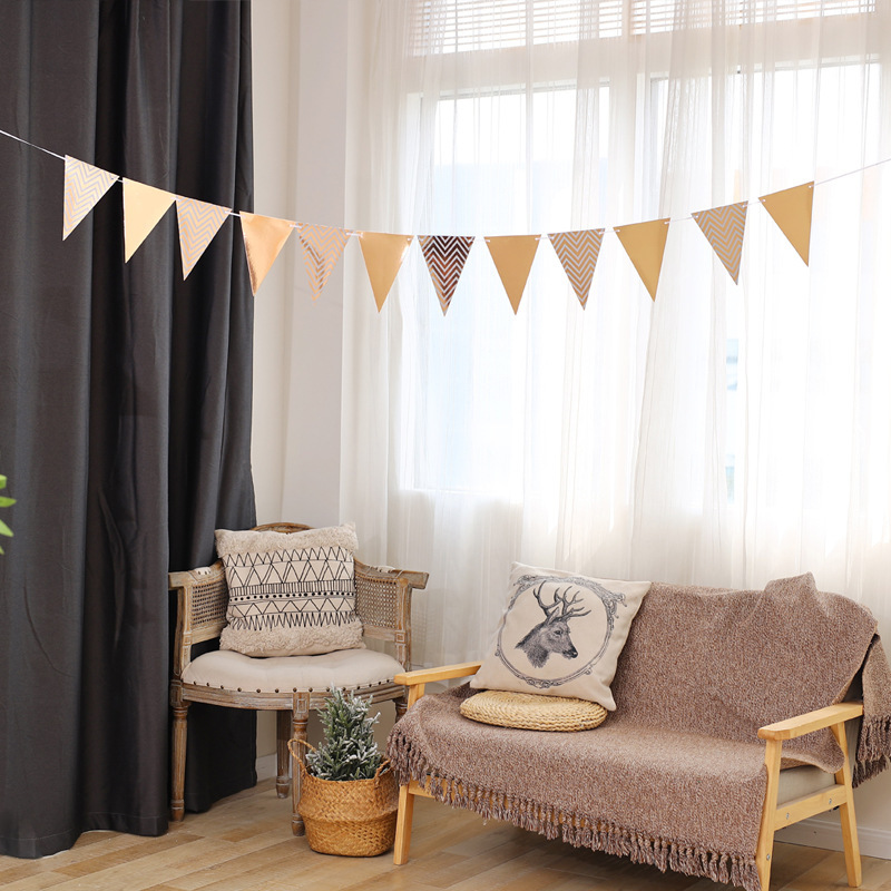 Bandera de triángulo ondulado estampado de oro decoración de cumpleaños banderas festivas decoraciones de fondo accesorios banderas de triángulo