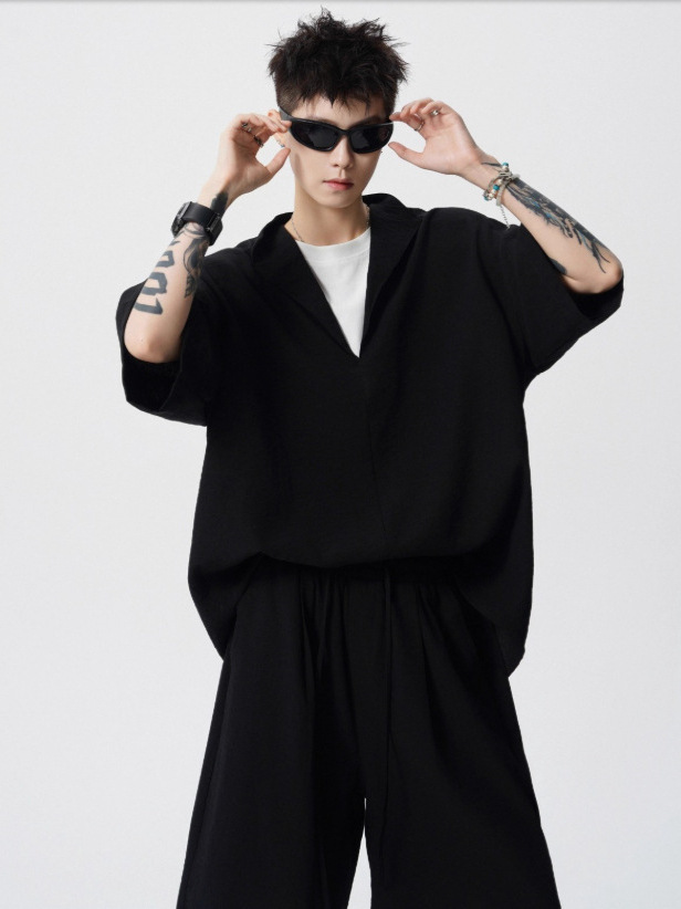 Nuevo verano suelto de tamaño grande falso dos piezas camiseta de manga corta pantalones cortos conjunto simple de alto nivel sentido antiguo estilo de dinero dos piezas conjunto