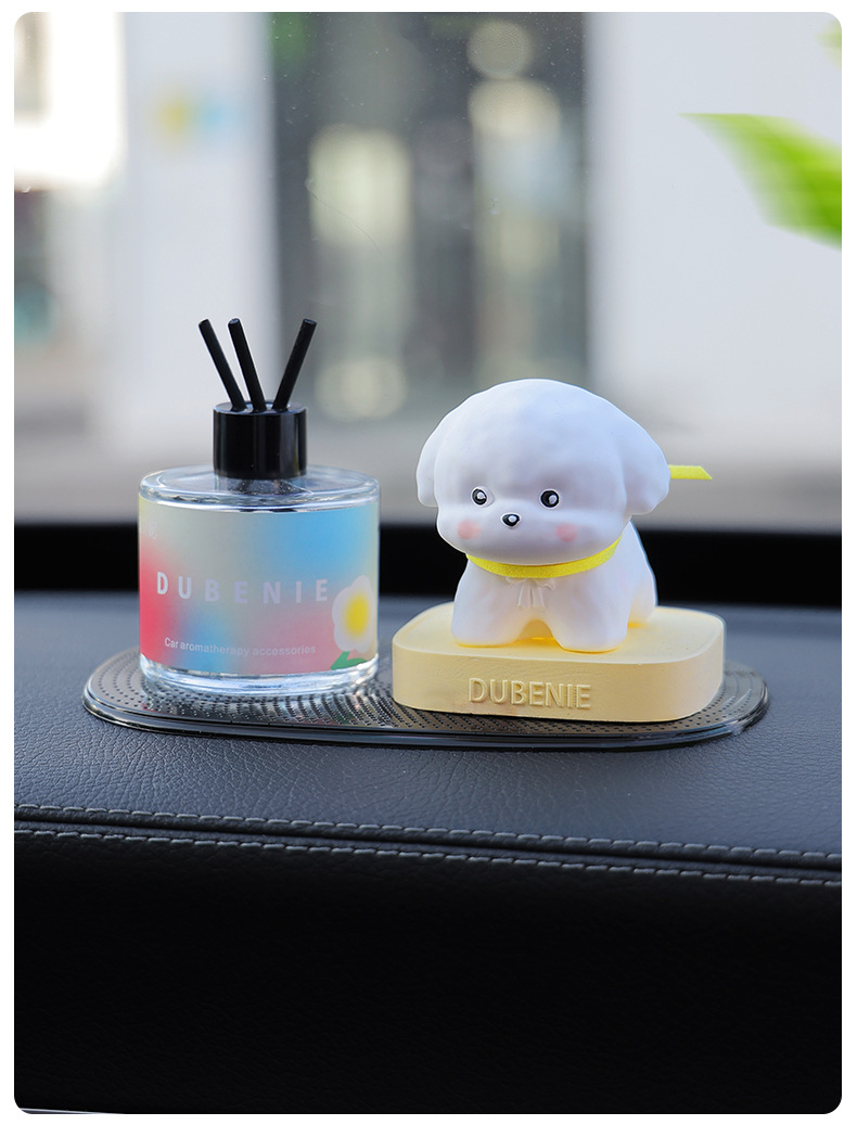 Small Milk Dog Car Aromatherapy Center Console Ornaments Diffuser Stone Cute and Lively Bichon Car Small Fresh Home Accessories