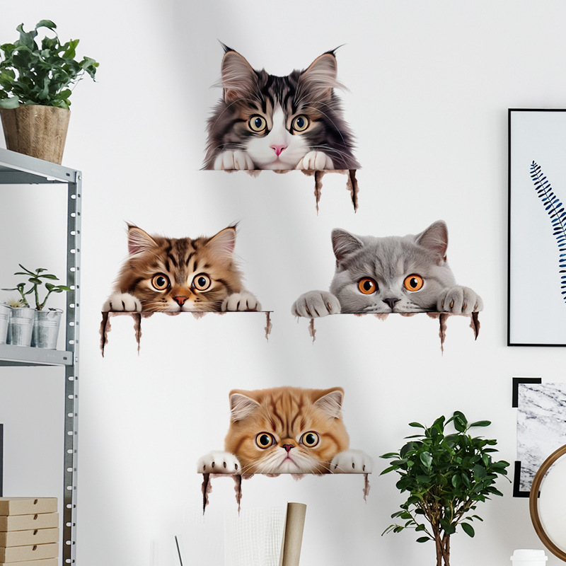 Simulation cat avatar wall stickers pet shop decorative stickers corner cute background wall stickers exotic short velvet