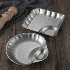 復古不鏽鋼餃子盤日式薯條小吃盤帶醋碟盤分格油炸做舊創意小食盤