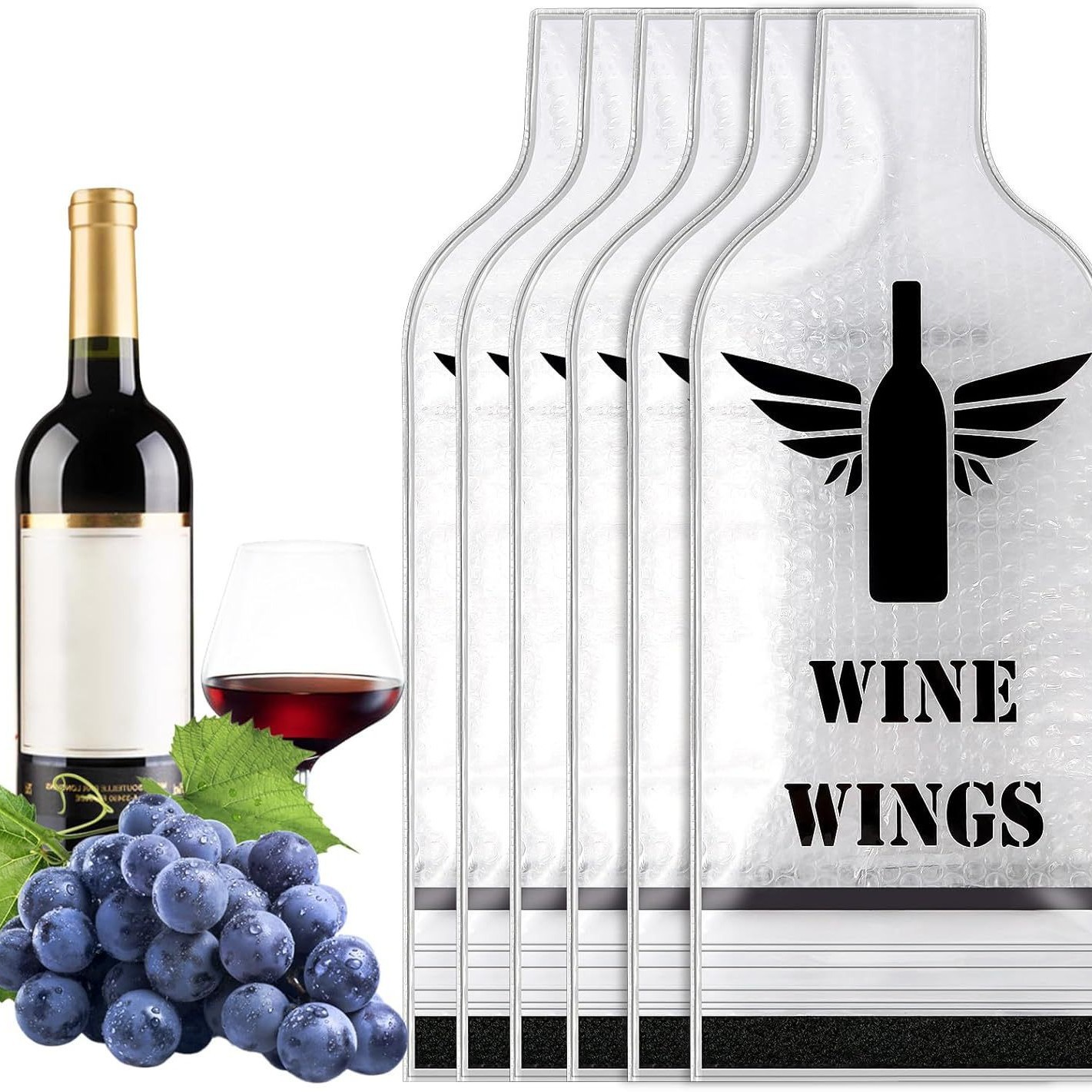 Bolsa de vino de PVC transfronteriza en stock, bolsa protectora portátil a prueba de golpes para botellas de vino, bolsa de embalaje para botellas de vino de viaje, bolsa de vino transparente.