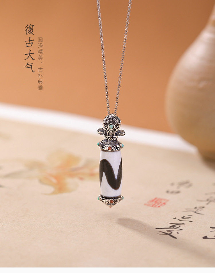 Mặt dây chuyền bạc S925 hình răng hổ Thiên Châu phong cách Tây Tạng vintage — mặt dây chuyền đơn chi tiết 2