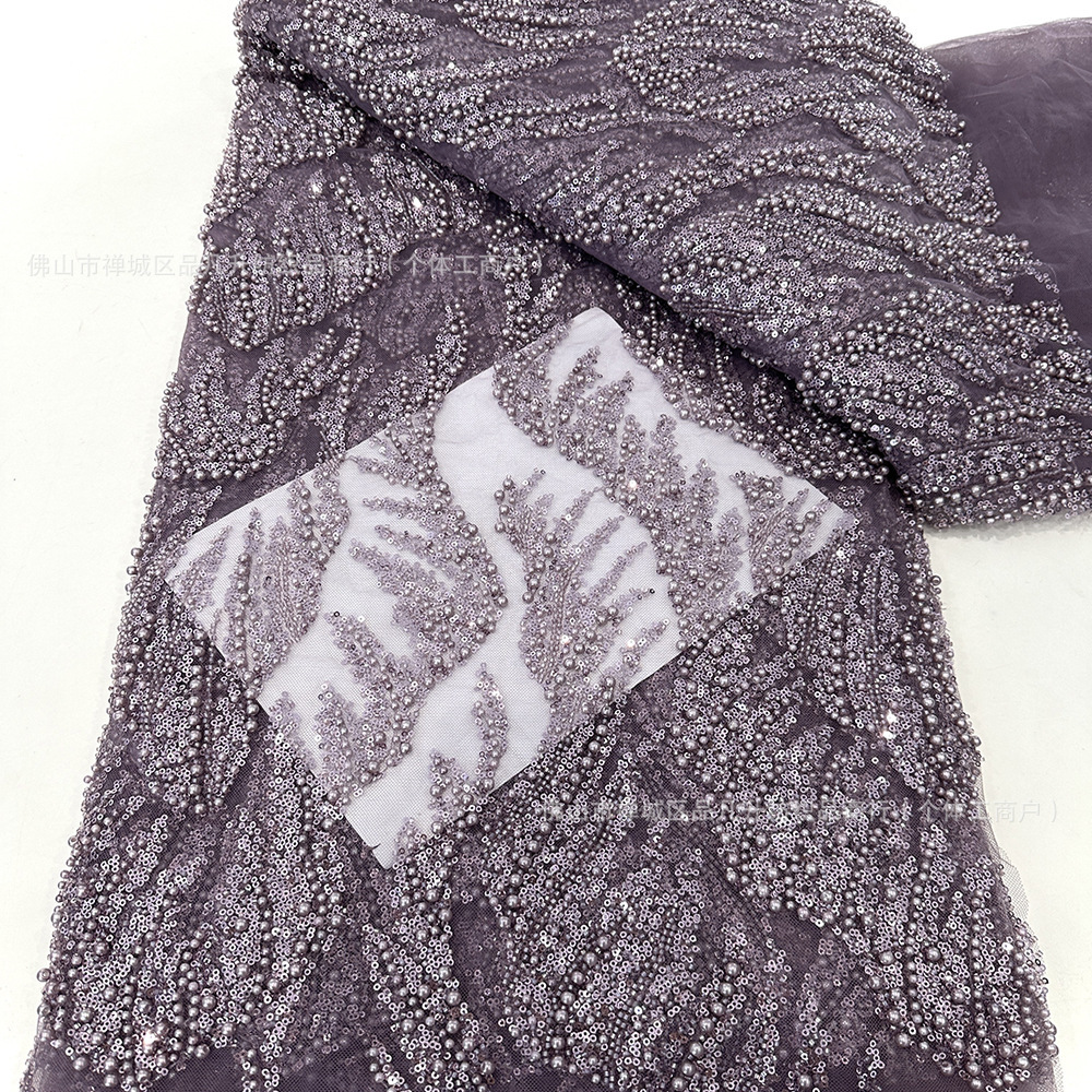 Tubo de perlas bordado tridimensional gran burbuja de perlas bordado tela de vestido de boda alta moda vestido de noche tela en stock al por mayor
