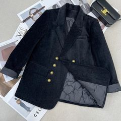 2025秋冬新款高级感高端时尚洋气双排扣小西装加厚棉服外套女