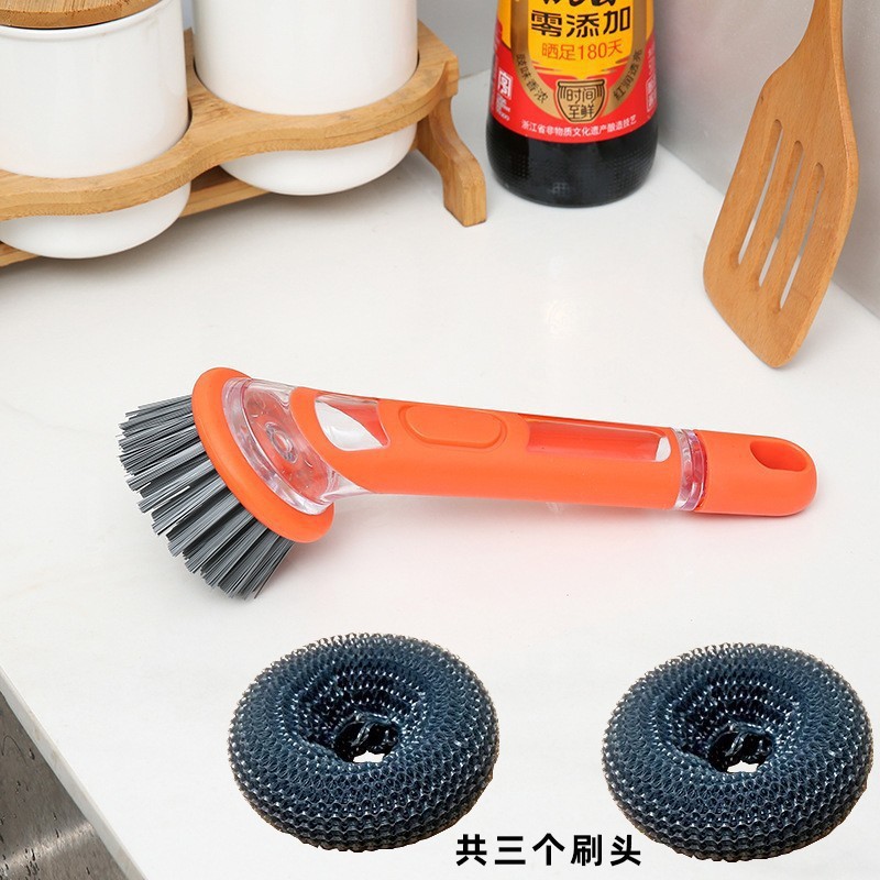 Cocina de mango largo cepillo de paneles artefacto líquido automático cepillo de paneles lavavajillas cepillo de lavavajillas doméstico alambre de acero bola limpia