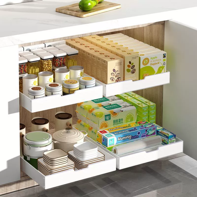 Ultra-thin Drawer Kitchen Cabinet with Pull-Out Spice Baskets for Deep Narrow Storage Organizer