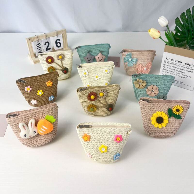 Small Bag Kidsren's Coin Purse Straw Girl Cute Princess Fashion Men and Women Crossbody Zipper Small Bucket Bag Mini