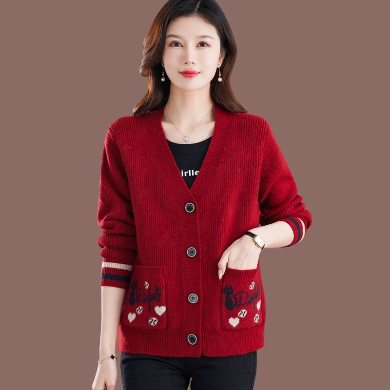 [Sheep Cashmere] Cashmere Cardigan Women's New Loose V-Neck Sweater Wool Sweater Short Jacket Thickened Autumn and Winter
