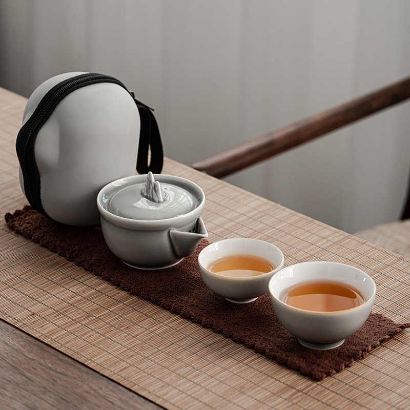Hielo gris esmalte iceberg expreso taza japonesa simple una olla dos tazas portátil de viaje juego de té cerámica Kung Fu juego de té