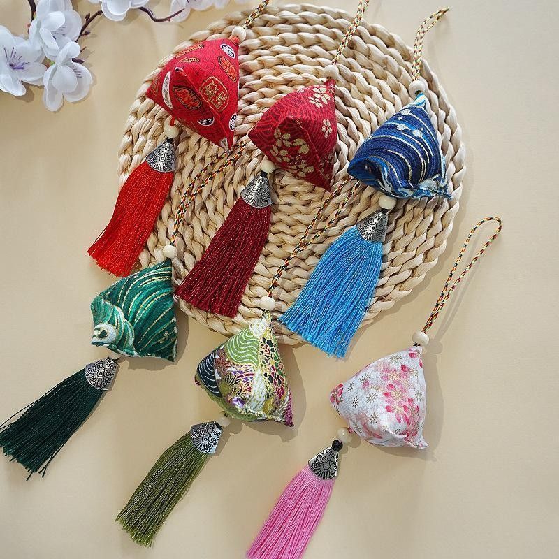 Mugwort Leaf Herbal Sachet Ai Cao 艾草 Embroidered Hanging Pouch for Bedroom Living Room Car preparation