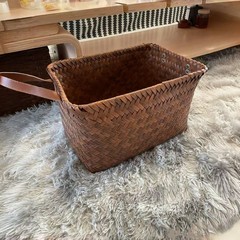 籐編みデスクトップ収納ボックススナック玩具下着汚れたかごバスケット美式レトロPUハンドル収納ボックス卸売り