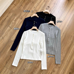设计师品牌allrightth*n早秋基础修身弹力长袖亨利正肩打底衫