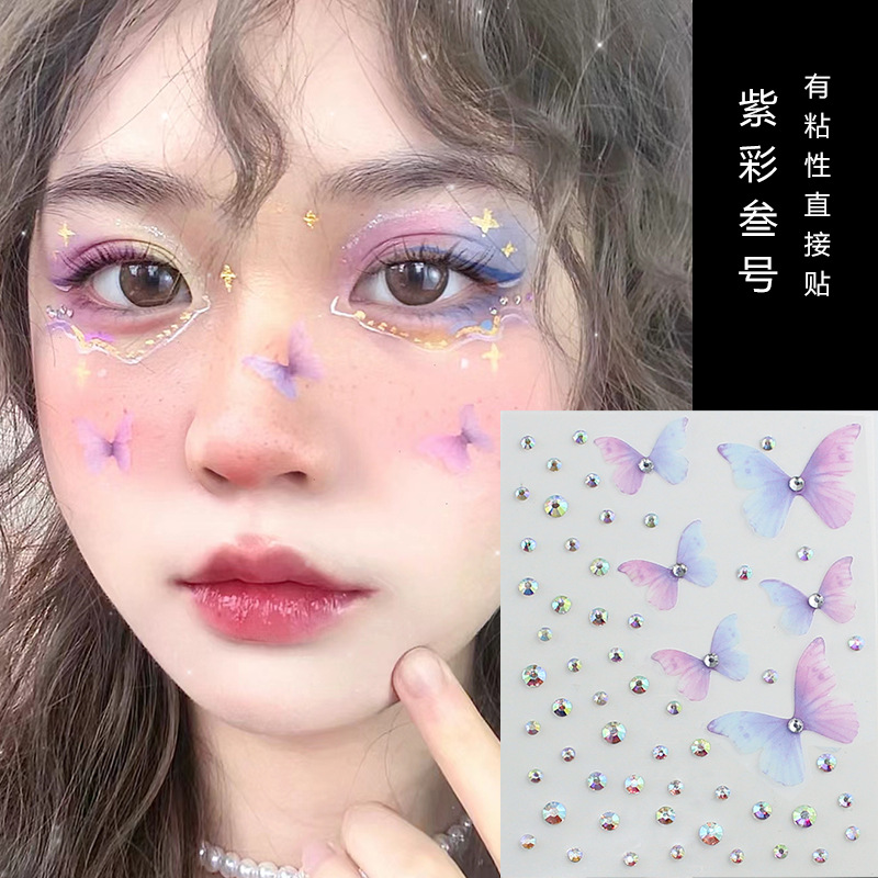 Raíz de montaña flash diamante lágrima Pegatinas de diamante pentagrama estrella ojo maquillaje gota de agua roto Diamante autoadhesivo dopamina Perla cara pegada Diamante