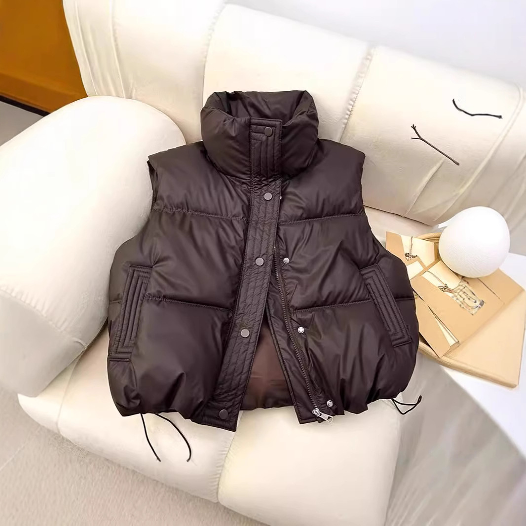 2024PU piel simple chaleco de algodón otoño invierno nuevo estilo de estudiantes de estilo extranjero pequeño cuello de collar de color sólido chaqueta coreana mujer image 3
