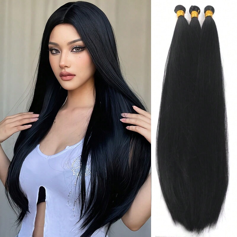 100cm Wide Cross-Border Foreign Trade Manufacturer Wholesale European and American Wigs for Women Yaki Silk Synthetic Fiber Straight Hair Extensions Hairpieces