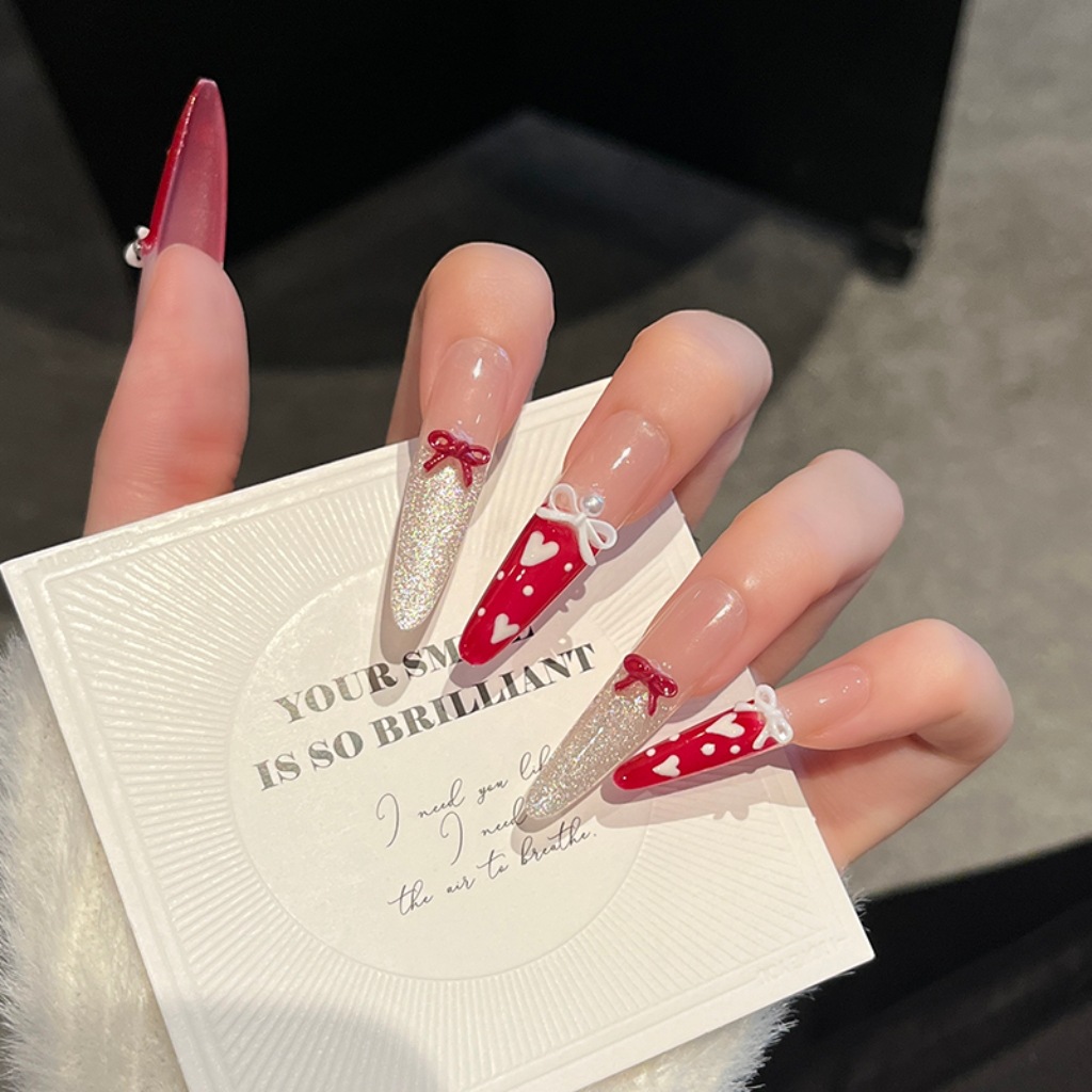 Año Nuevo arco francés rojo manicure princesa encantadora sensitividad perro delgado 4.0 usar piezas de manicure