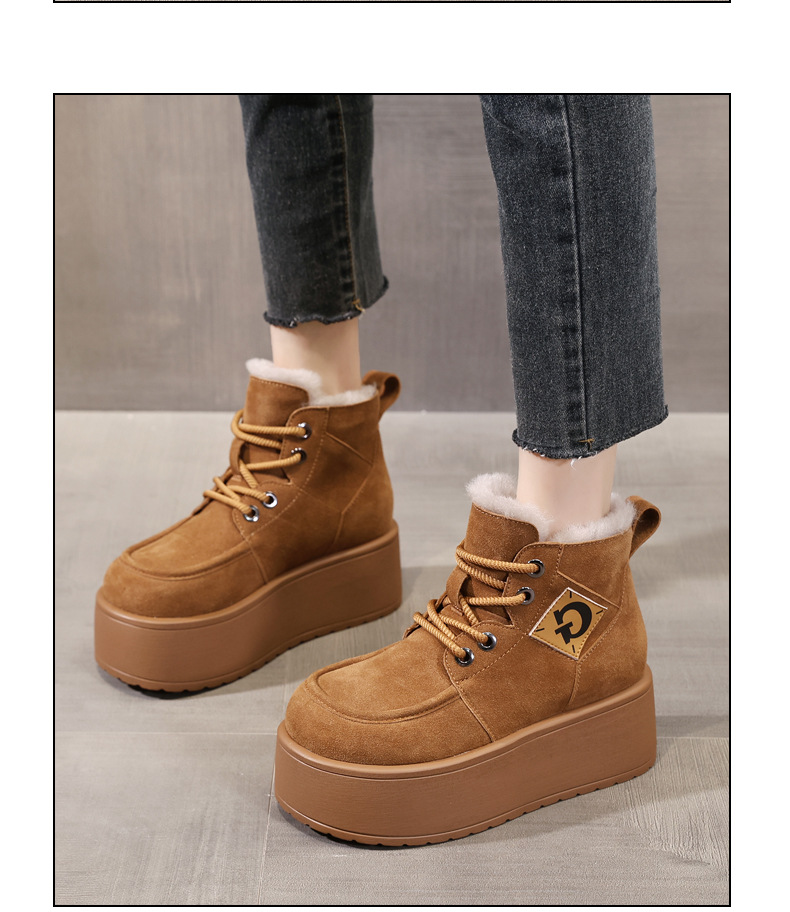 Giày boot nữ cổ cao đế dày tăng chiều cao, lót nhung ấm mùa đông — Màu cà phê chi tiết 15