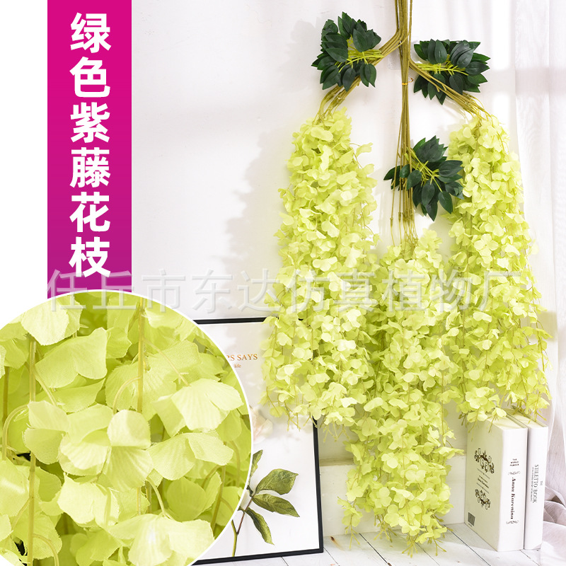 Enredadera artificial de glicinia, enredadera de flores falsas para decoración de techos, enredadera de decoración para bodas en interiores, enredadera de flores de plástico, planta trepadora.