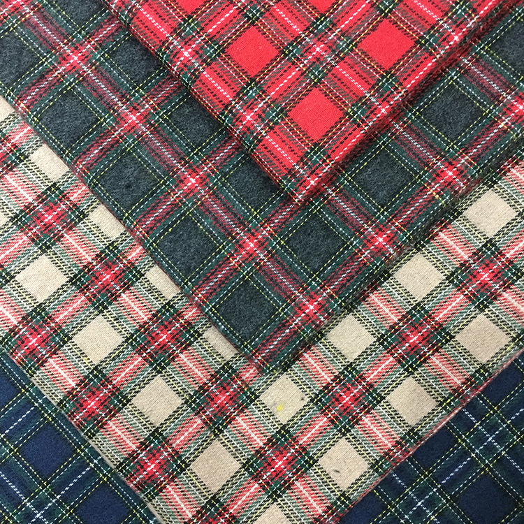 水洗棉布 21s涤棉色织提花格子布 单面磨毛绒布 靠垫抱枕衬衫面料