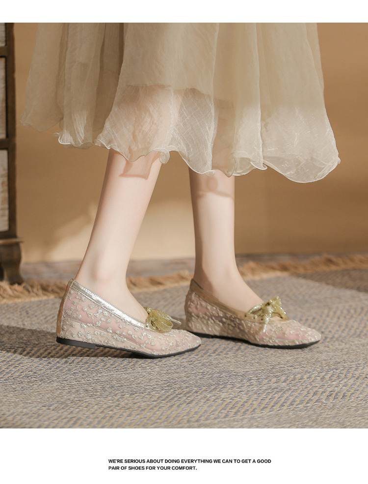 Sandal cao gót nữ ren lưới hở mũi phong cách Pháp — Champagne màu chi tiết 21