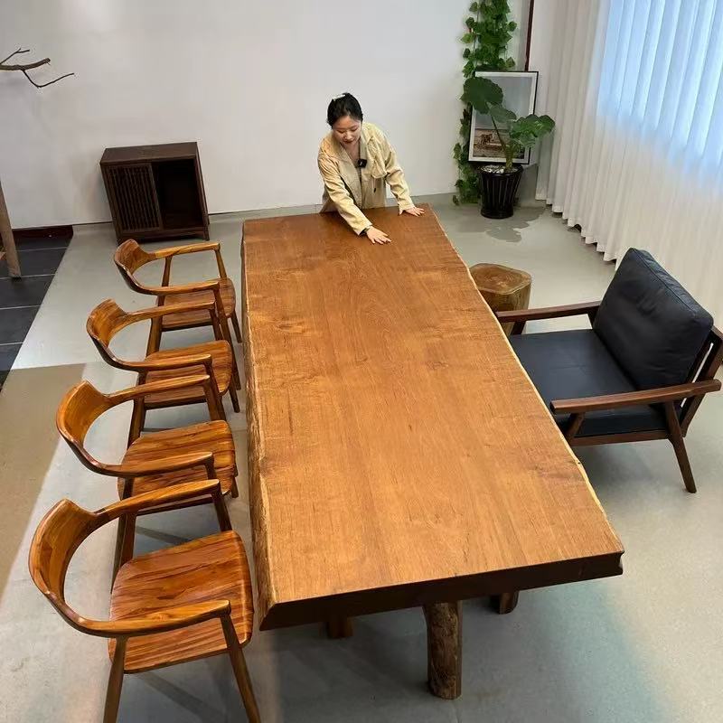 Teak Wood Large Slab Table, Solid Wood Wabi-Sabi Style Tea Table, Natural Edge Raw Wood Dining Table, Executive Office Meeting Table, All Solid Wood Teak Wood Large Slab Table, Solid Wood Wabi-Sabi Style Tea Table, Natural Edge Raw Wood Dining Table, Executive Office Meeting Table, All Solid Wood