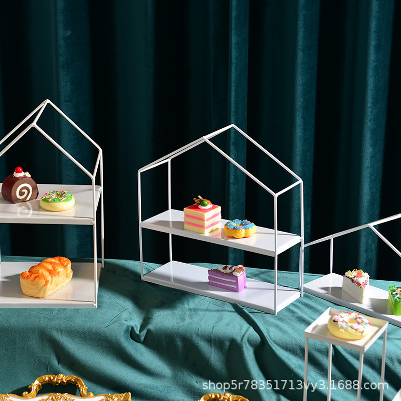 Casa sala de estar bandeja de frutas bandeja de cerámica de frutas lujoso estilo europeo multicapa bandeja de refrigerio estante de pastel doble mesa de postres creativa