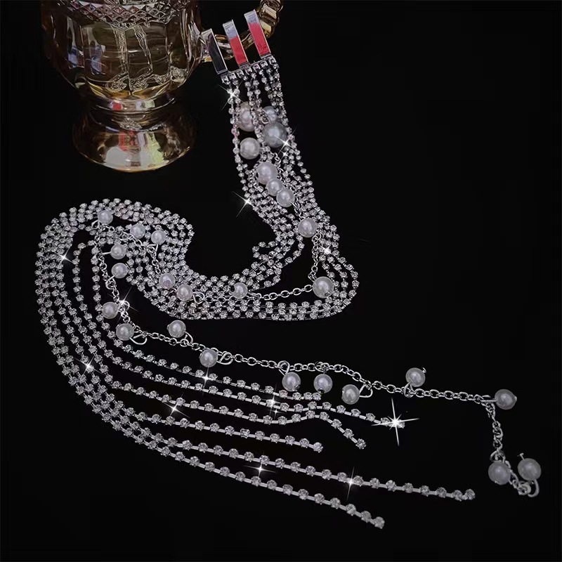 European and American-style personalized pearl-and-diamond long tassel hairpins with a niche, trendy design&mdash;minimalist cold-look hair accessories