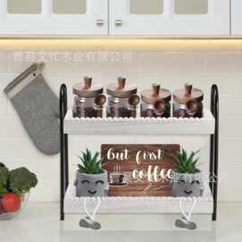 跨境木质厨房调料储物架双层茶包咖啡收纳架桌面化妆品香水整理架