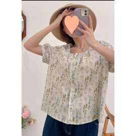 法式甜美减龄泡泡袖碎花衬衫女夏季新款时尚上衣
