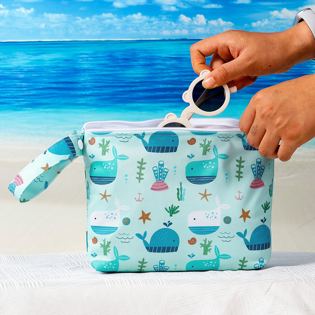 オーシャンシリーズポータブルハンギングバッグベビー外出衣類収納袋防水水着収納袋外出トイレタリーバッグ