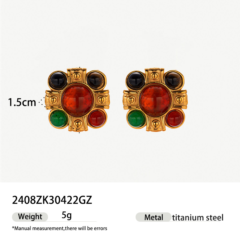 Tiana estilo medieval retro color natural piedra medieval orejas de alta sensación pendientes nicho retro aretes de corte