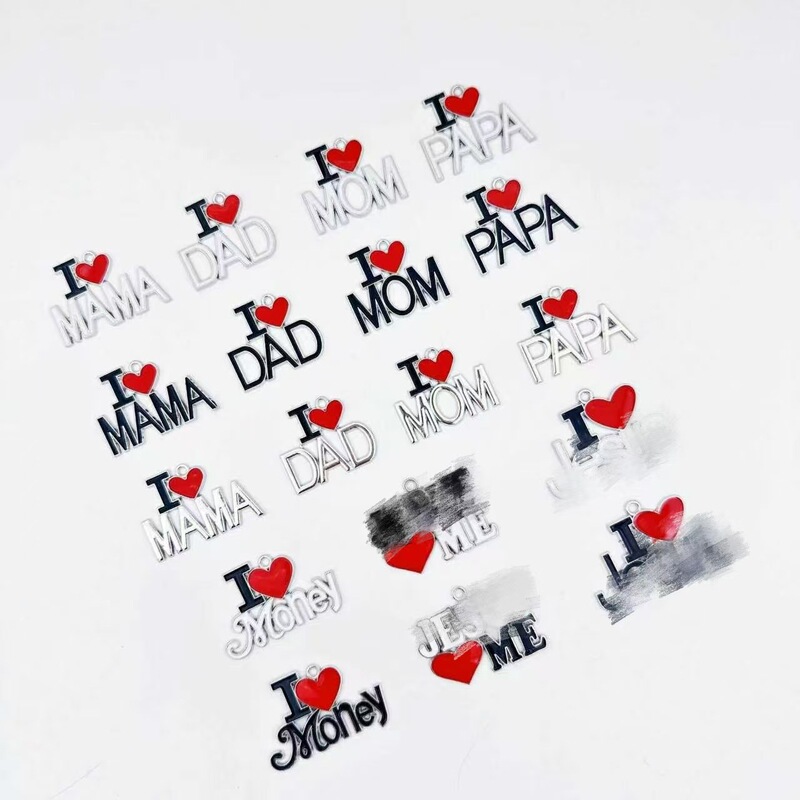 I Love Dad Papa, Mom Mom Jewelry Accessories DIY Heart-Shaped Father's Day Mother's Day Pendant Wholesale